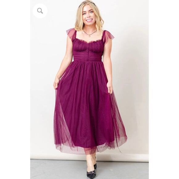 Lulu's Burgundy tulle dress midi length size XS - Picture 2 of 14